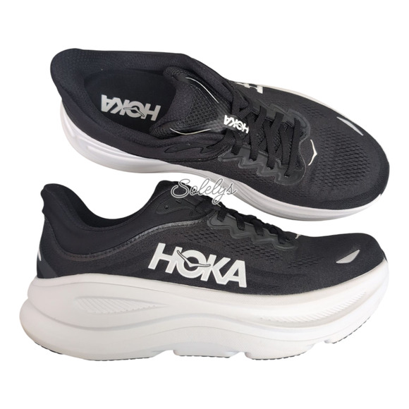 HOKA ONE ONE Bondi 9 Black White BWHT Running Comfort Sneaker Womens 12B